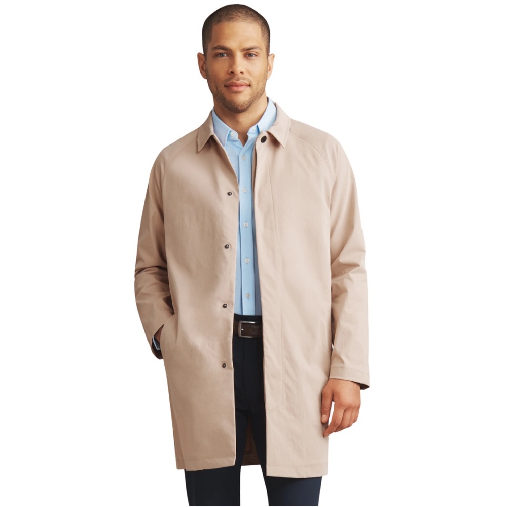 Rhone Men’s Aux Mac Trench Coat Rain Jacket Snap Front Tan size L